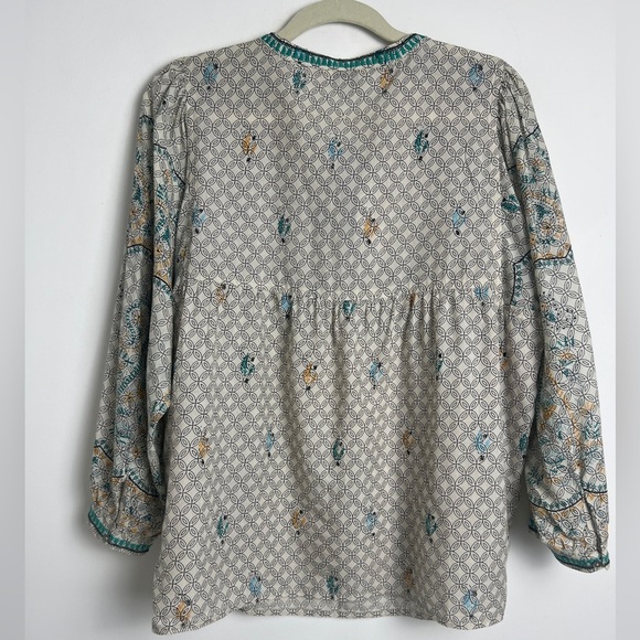 Lucky Brand Evelyn Embroidered Peasant Bohemian Tassel Balloon Sleeve Top Sz L - Picture 5 of 12
